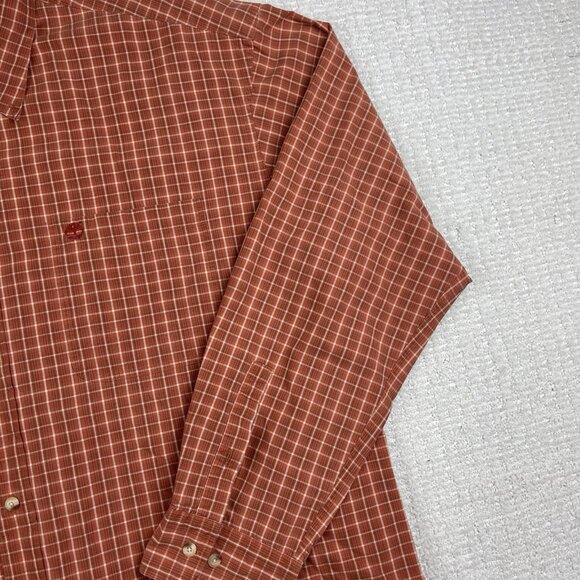 Timberland Men's 2XL Button Down Long Sleeve Orange Gingham Plaid Shirt Vintage - Picture 4 of 16